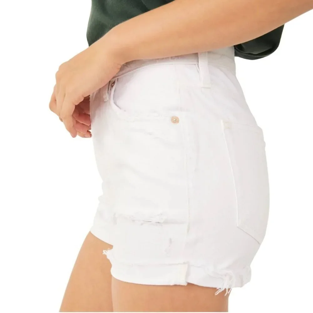 Free people lasso optic white denim jean distressed cuff raw hem shorts 31‎ NWT